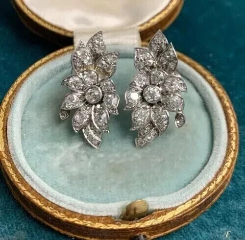 14k White Gold Plated Gorgeous Fancy Stud Earring Round Cut Simulated Diamond