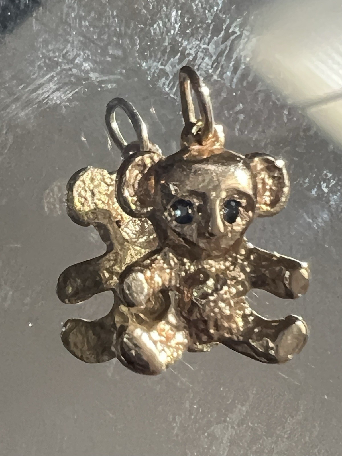 2gr Signed by JCF Solid 14k Gold Sapphire Teddy Bear OR Panda Charm 14mm or .75″