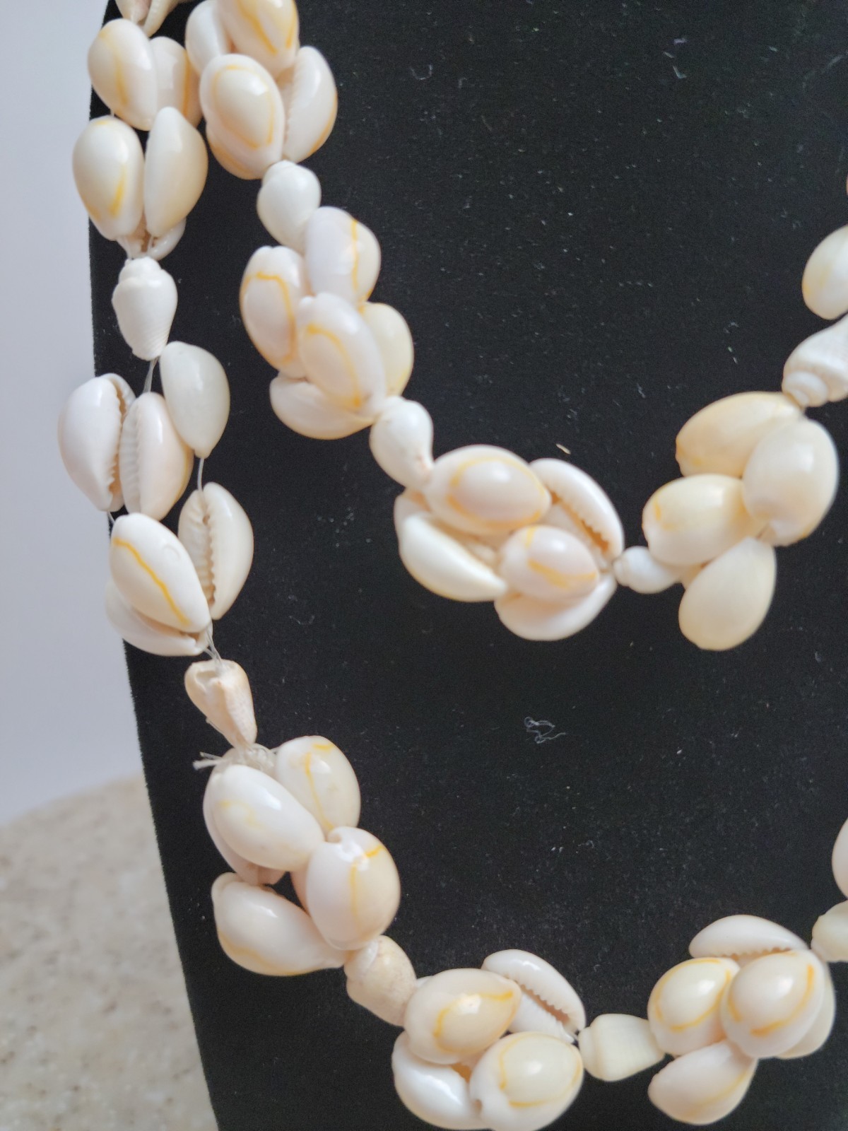 Vintage Genuine Cowrie Shell Cluster Necklace Long Strand Beach Boho Tribal