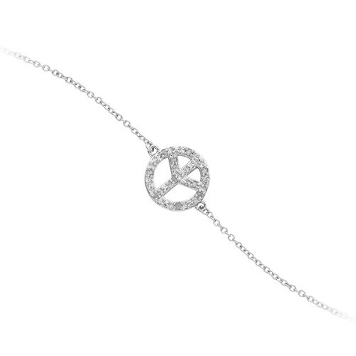 7 1/4″ Diamond April Birthstone Peace Sign Bracelet in Sterling Silver