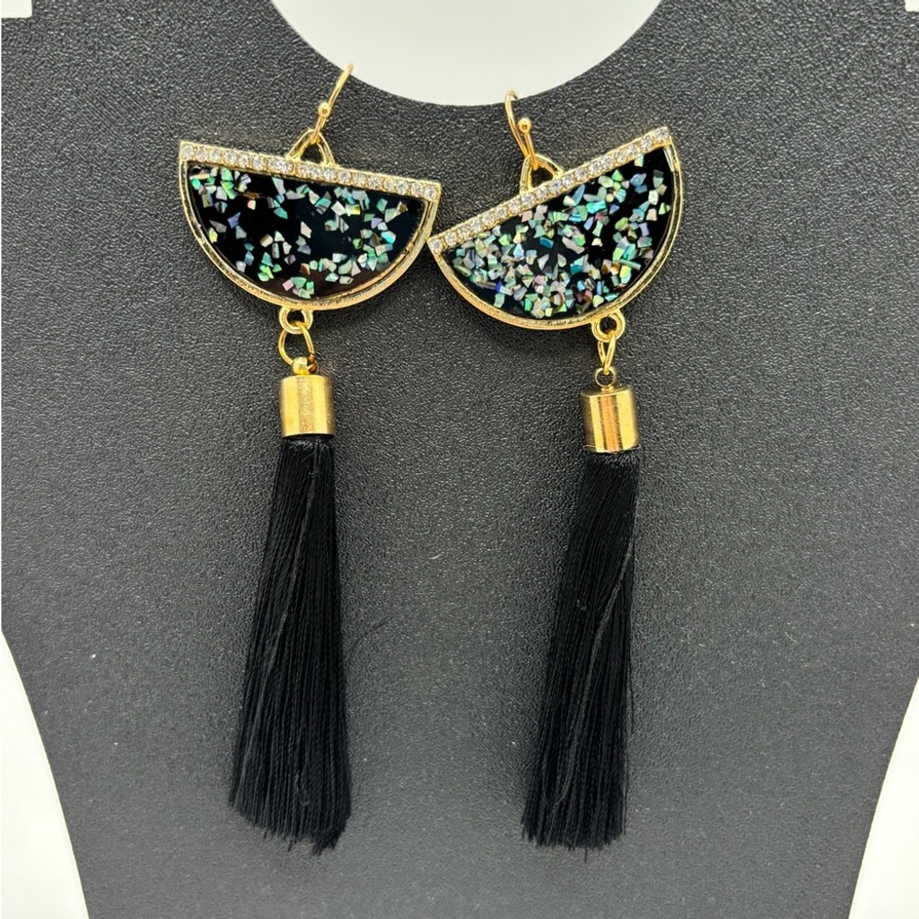 Elegant Black and Gold Tassel Earrings