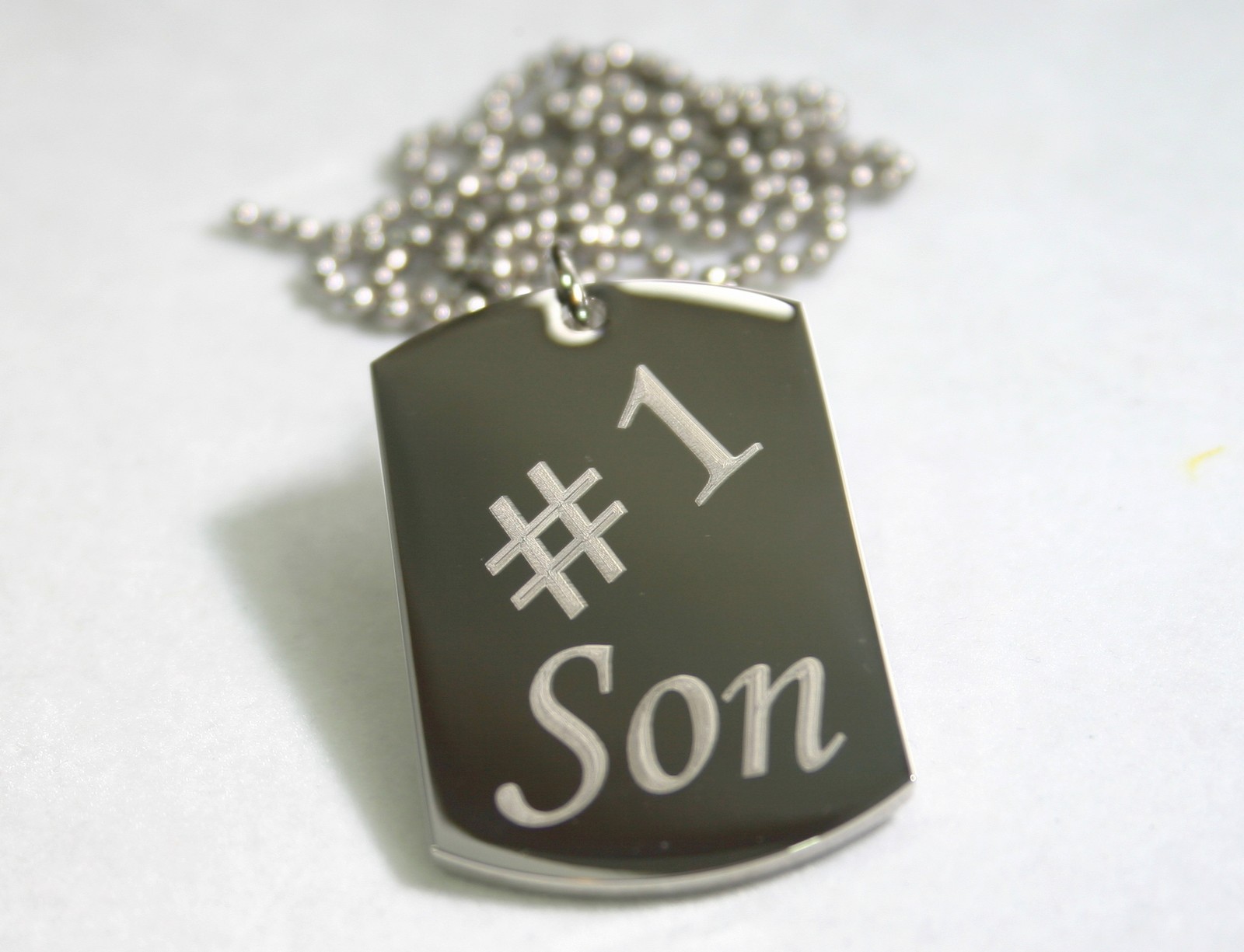 SOLID STAINLESS STEEL 1.6MM #1 SON DOG TAG NECKLACE AND CHAIN FREE ENGRAVE BACK
