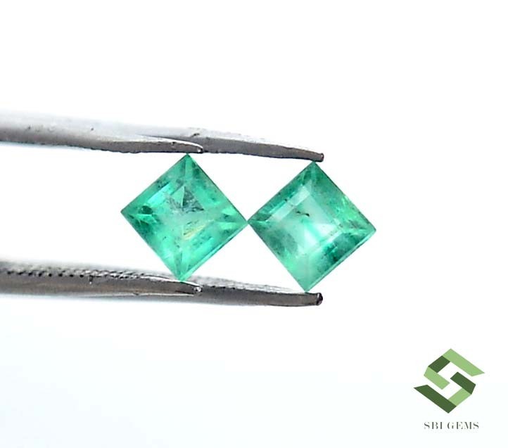 4×4 mm Certified Natural Emerald Square Cut Pair 0.63 CTS Untreated Loose Gems