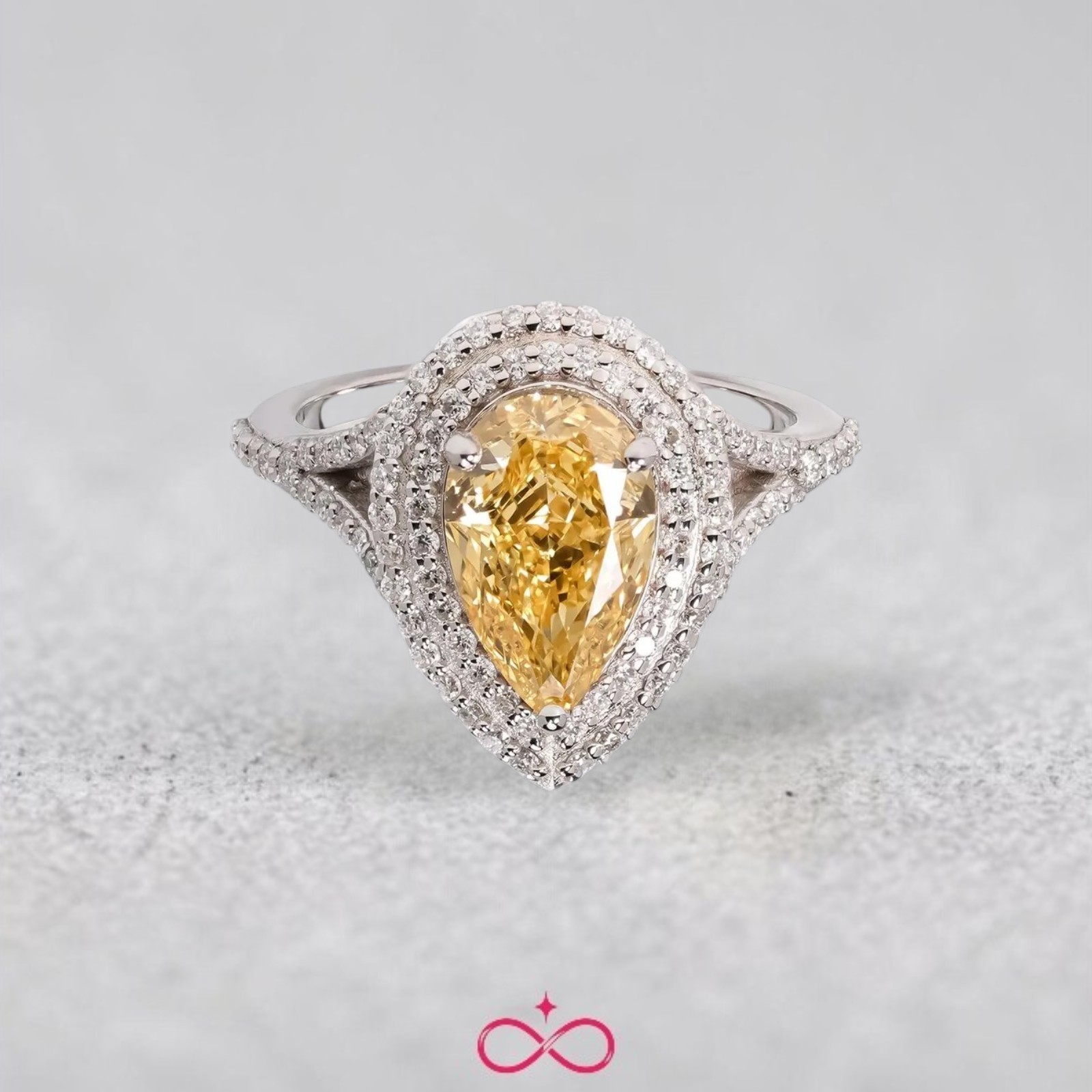 Pear Cut 3.70 Carat 950 Platinum Diamond Ring Fancy Vivid Yellow IGI Lab Created