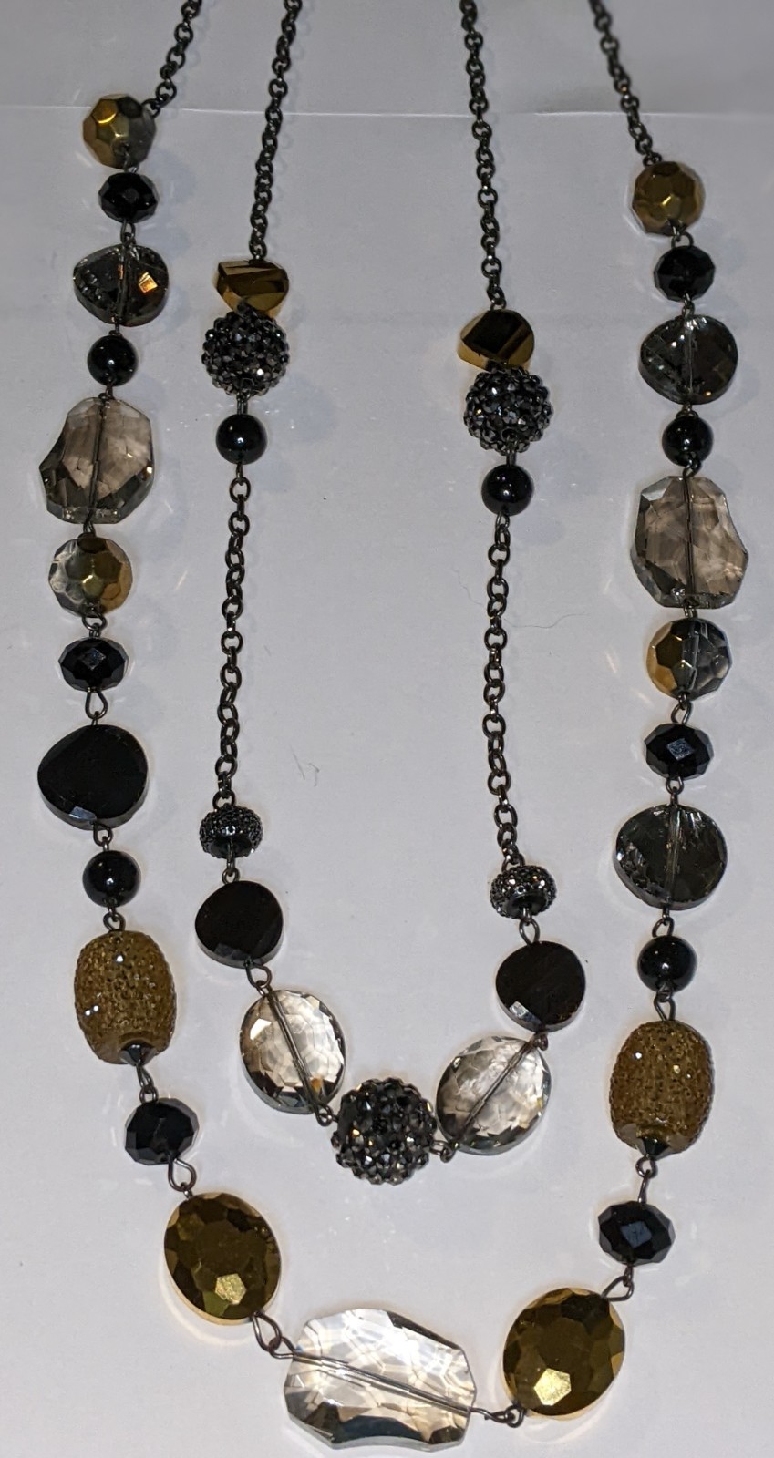 Women Necklace 2 Strand Black Gray Yellow Beads Stone Costume Jewelry Statement