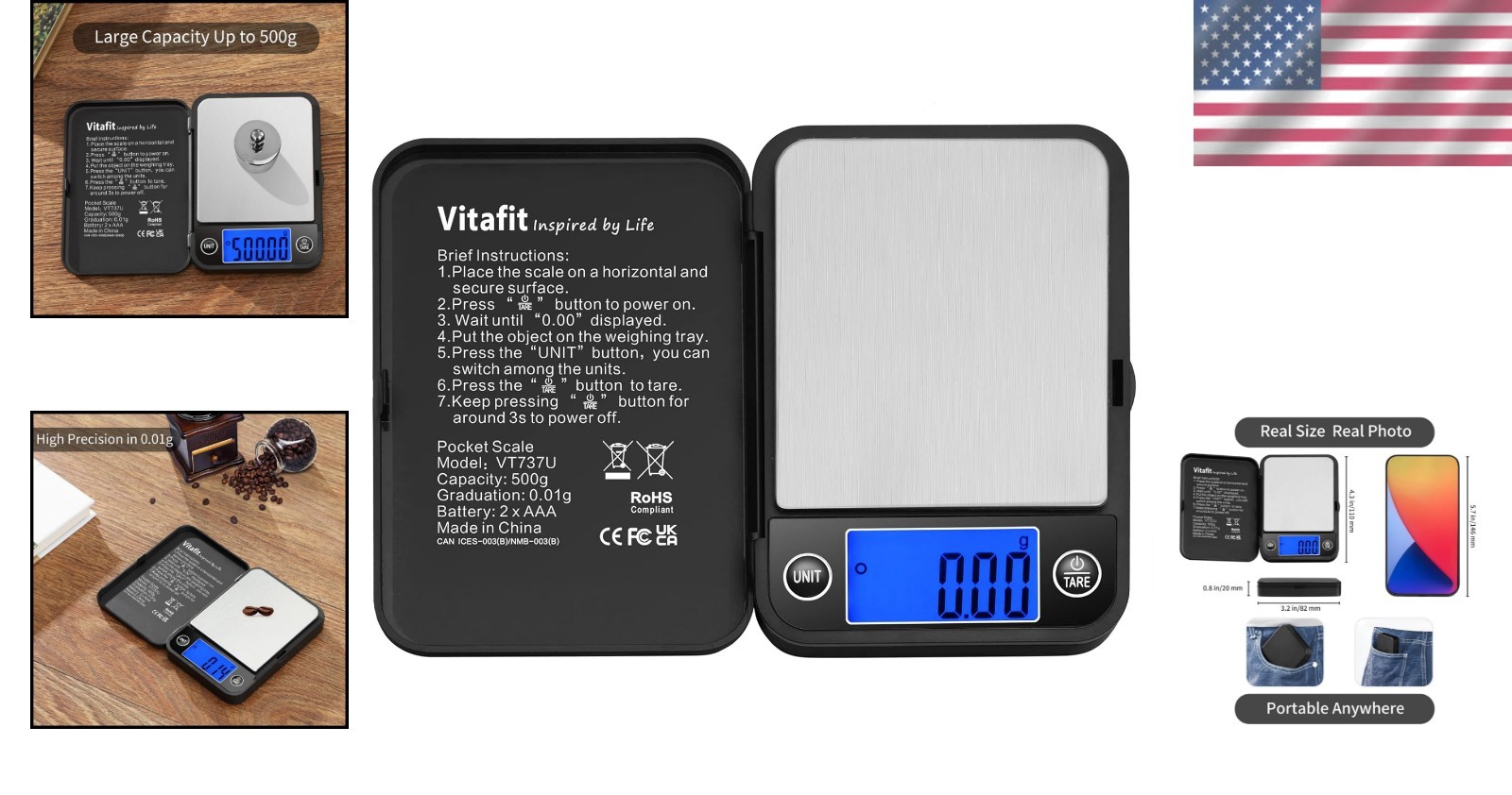 Digital Pocket Scale 500g 0.01g High Accuracy Lab Food Jewelry Mini