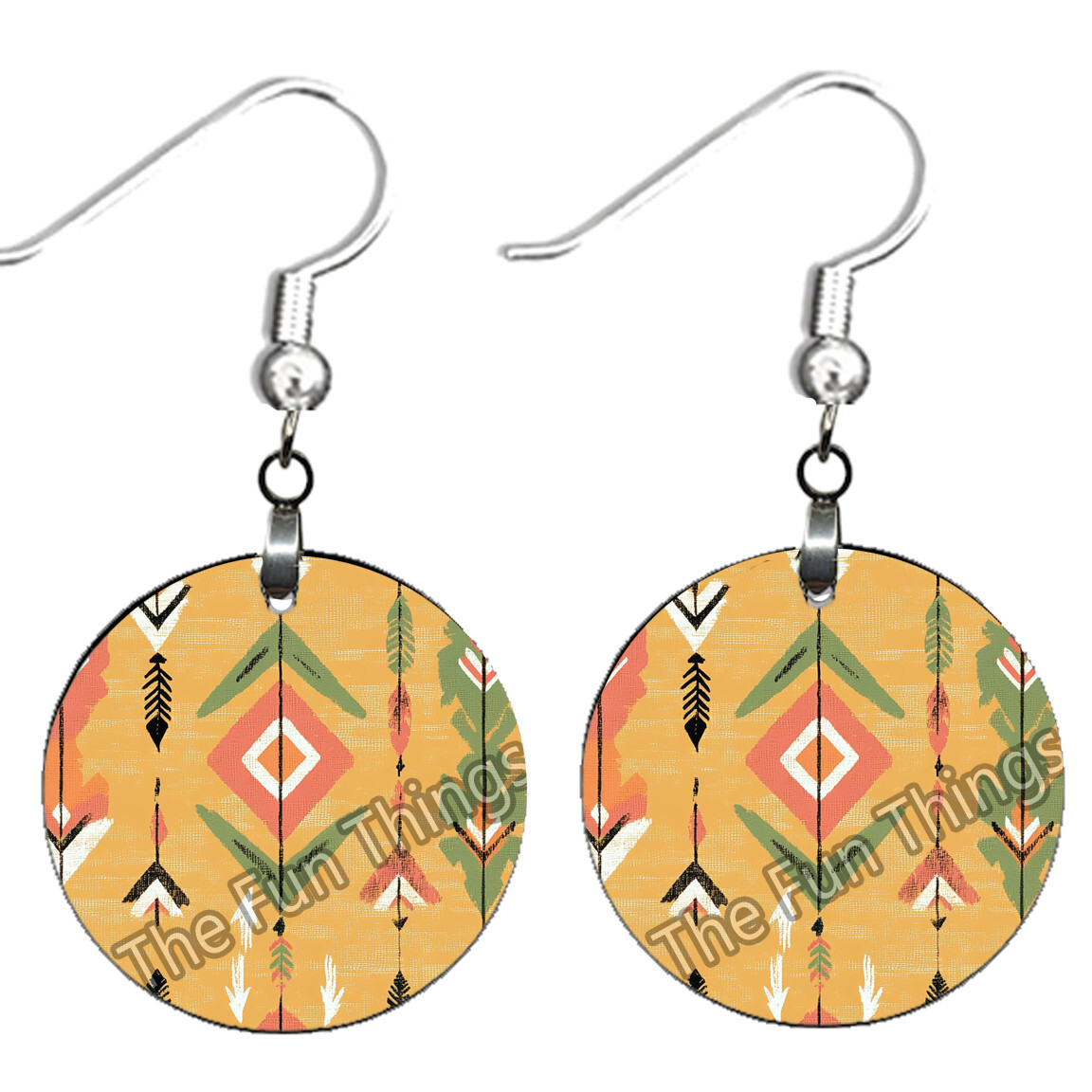 Navajo Aztec Tribal Print Earrings NO TARNISHING Wood Dangle Sublimated Pattern