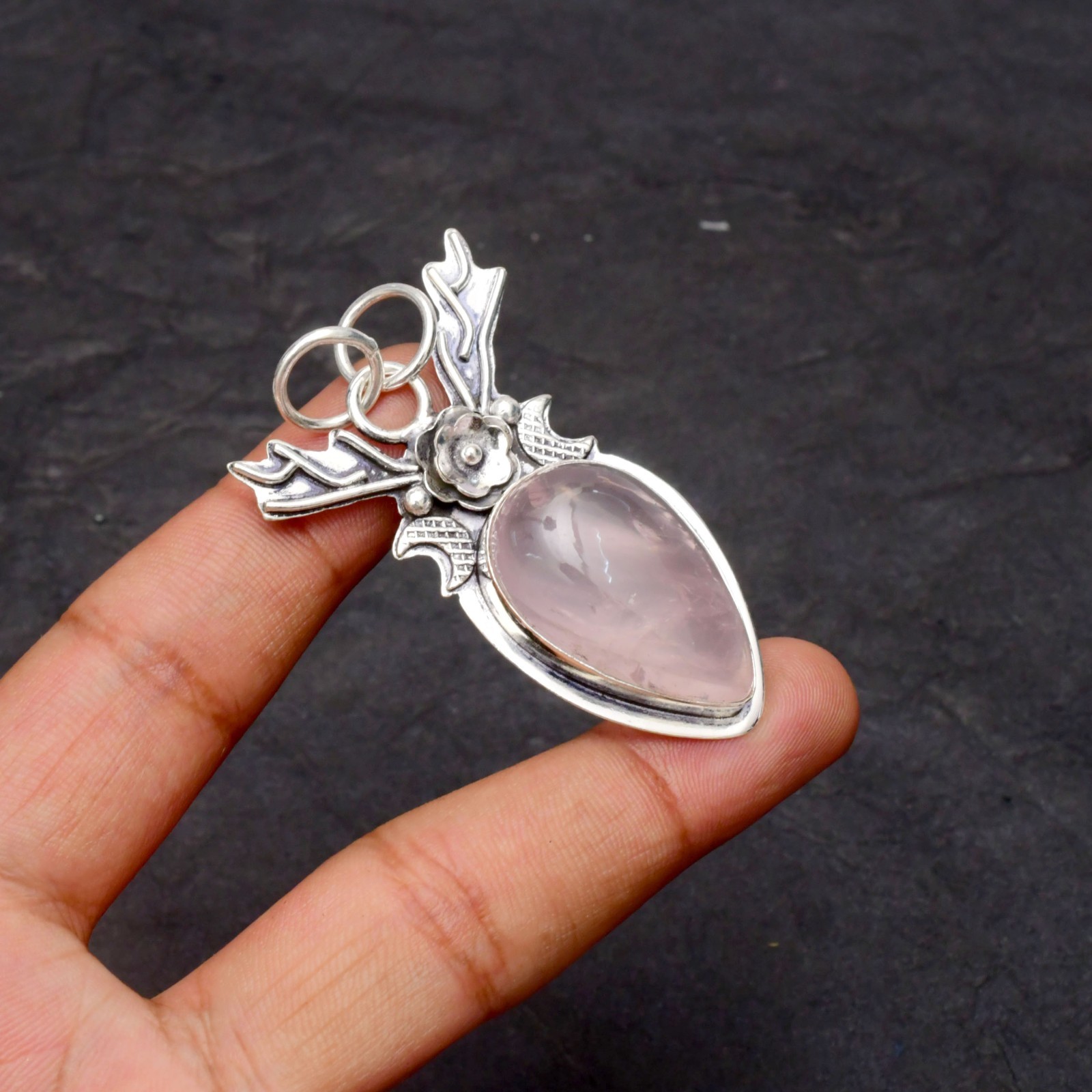 Rose Quartz Gemstone 925 Sterling Silver Jewelry Pendant 1-2″