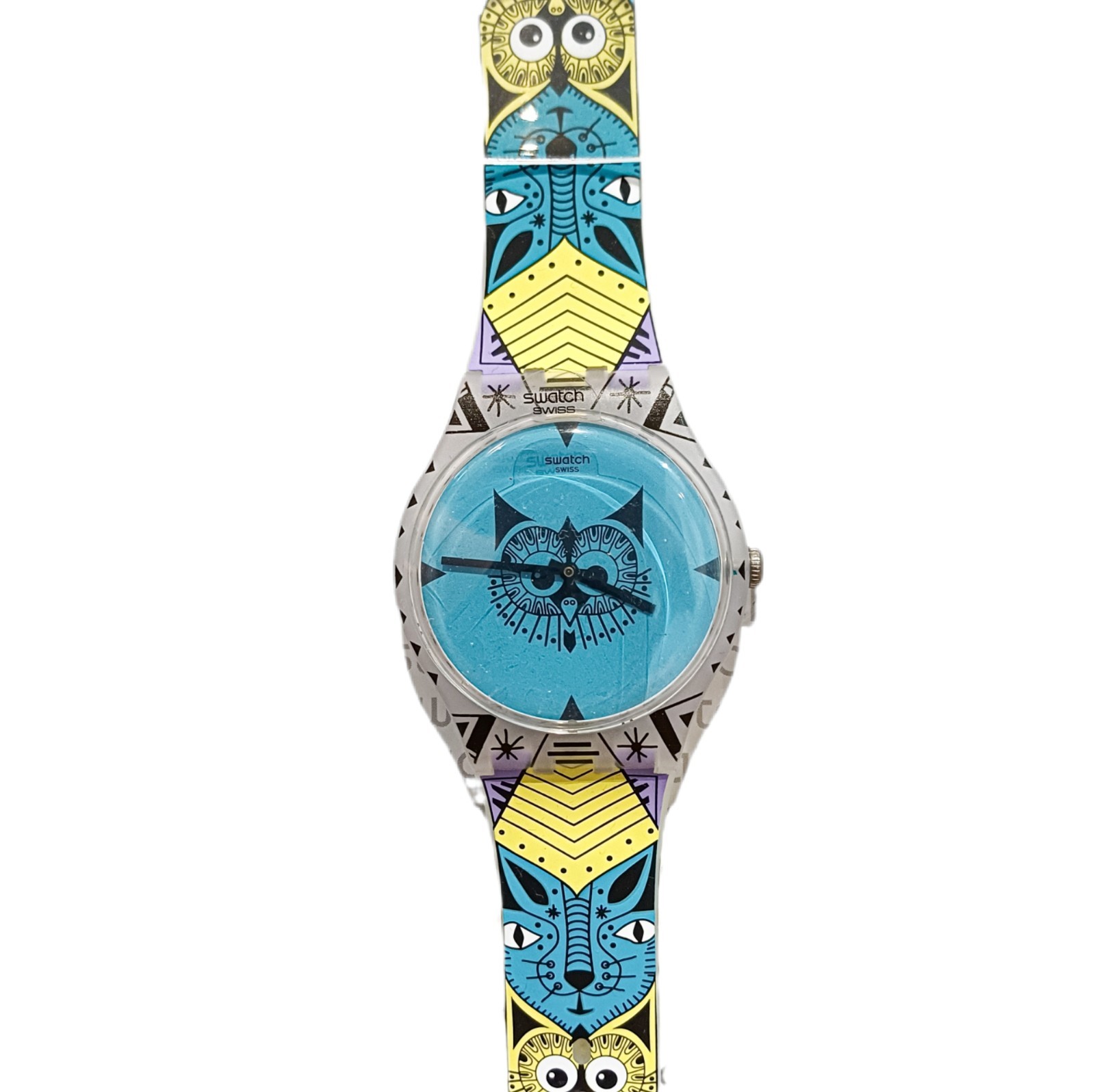 Swatch Wild Totem SUOZ191 Owl Dial Swiss Watch New Renata Battery Box & Papers