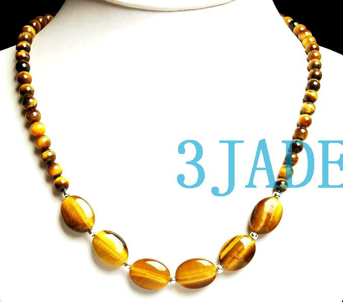 17″ Natural Tiger’s Eye Gemstone Flate Barrel Beads Necklace