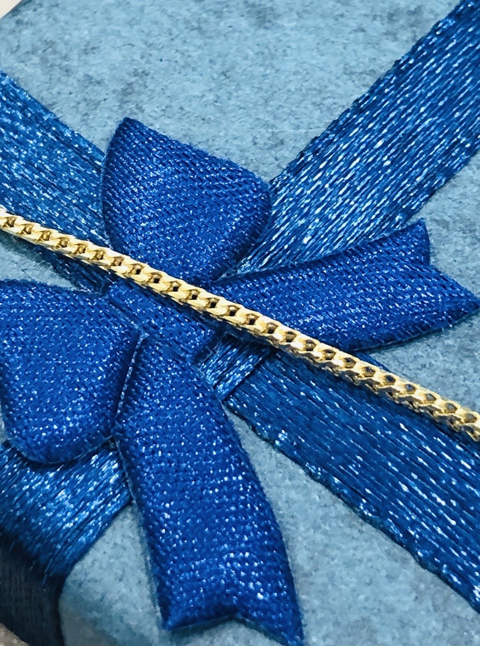 14KT YELLOW GOLD CUBAN BOX NECKLACE 1mm width 16 Inches Long Weight 3.4g-UNISEX