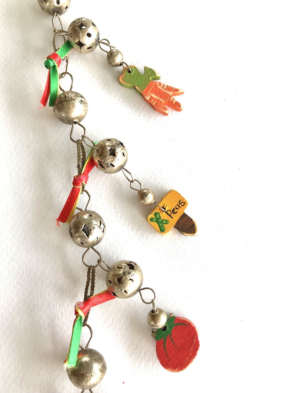Silver And Wood Garden Charm Necklace Approx 30 Inches Long.