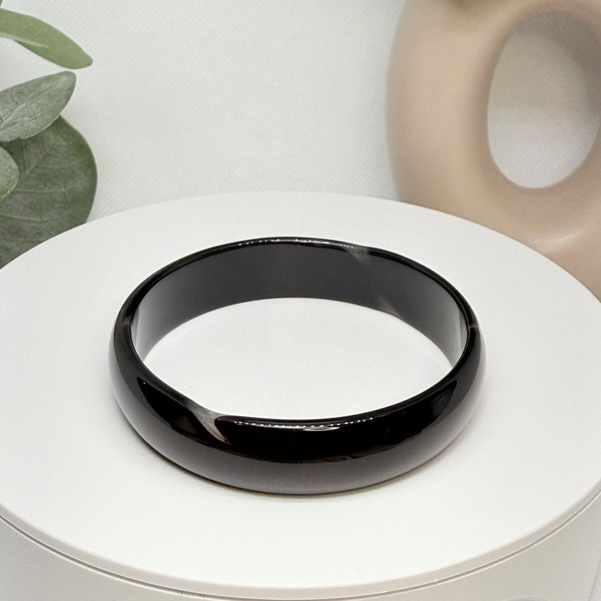 Black Agate Hard Bangle Size: 56.5MM Width: 13.7MM