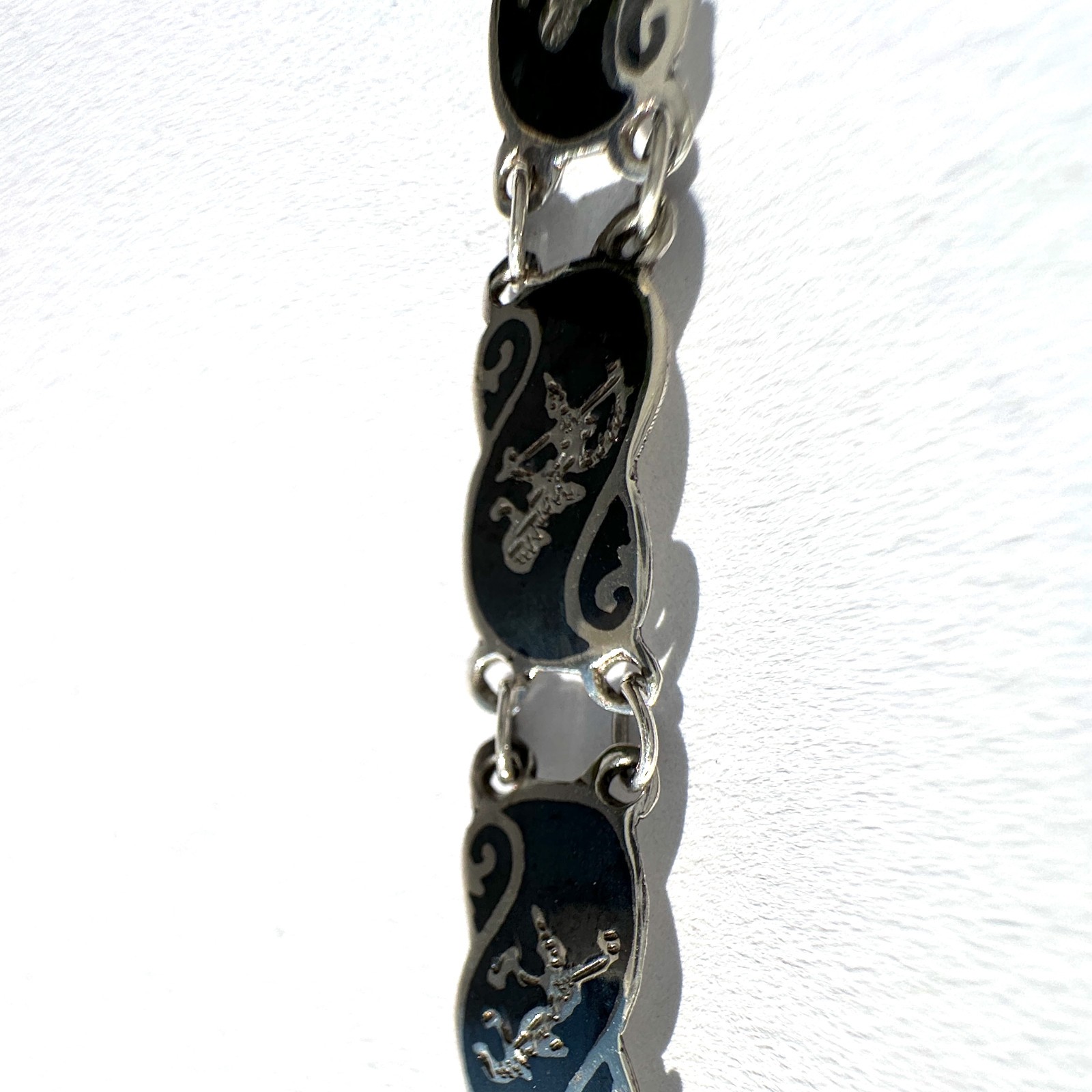 “SIAM STERLING” Thai Dancer Bracelet 6.5″ Sterling Silver w Niello Enamel 6.7g