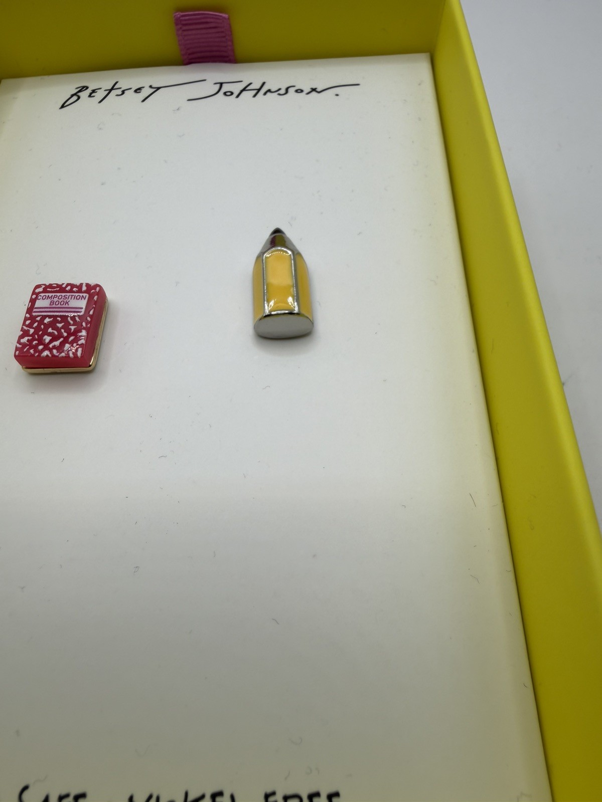 Betsey Johnson Back-to-School notebook & pencil stud earrings NWT