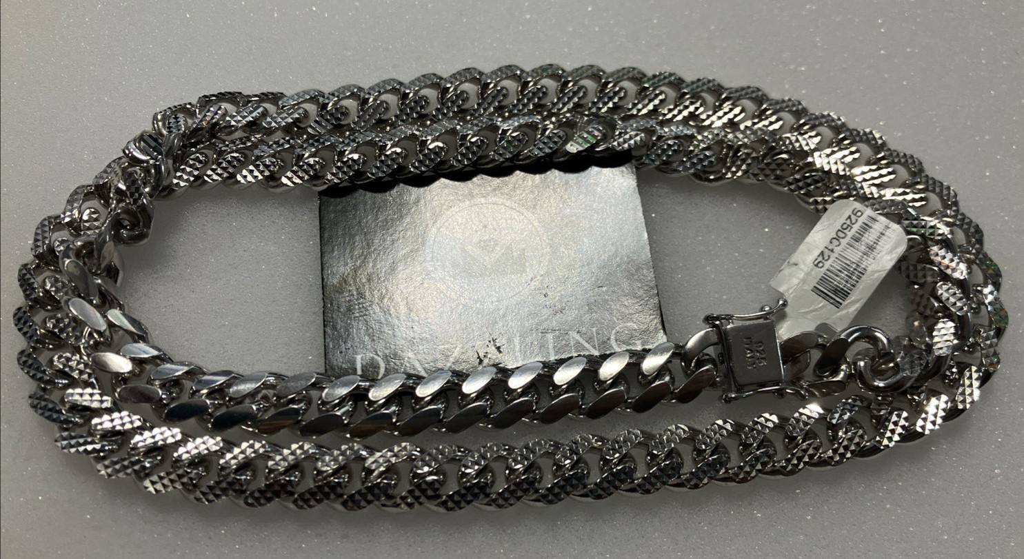 925 Sterling Silver Italy Solid Cuban Chain Dia-Cuts 129grams 9.7mm 26″ Box-Lock