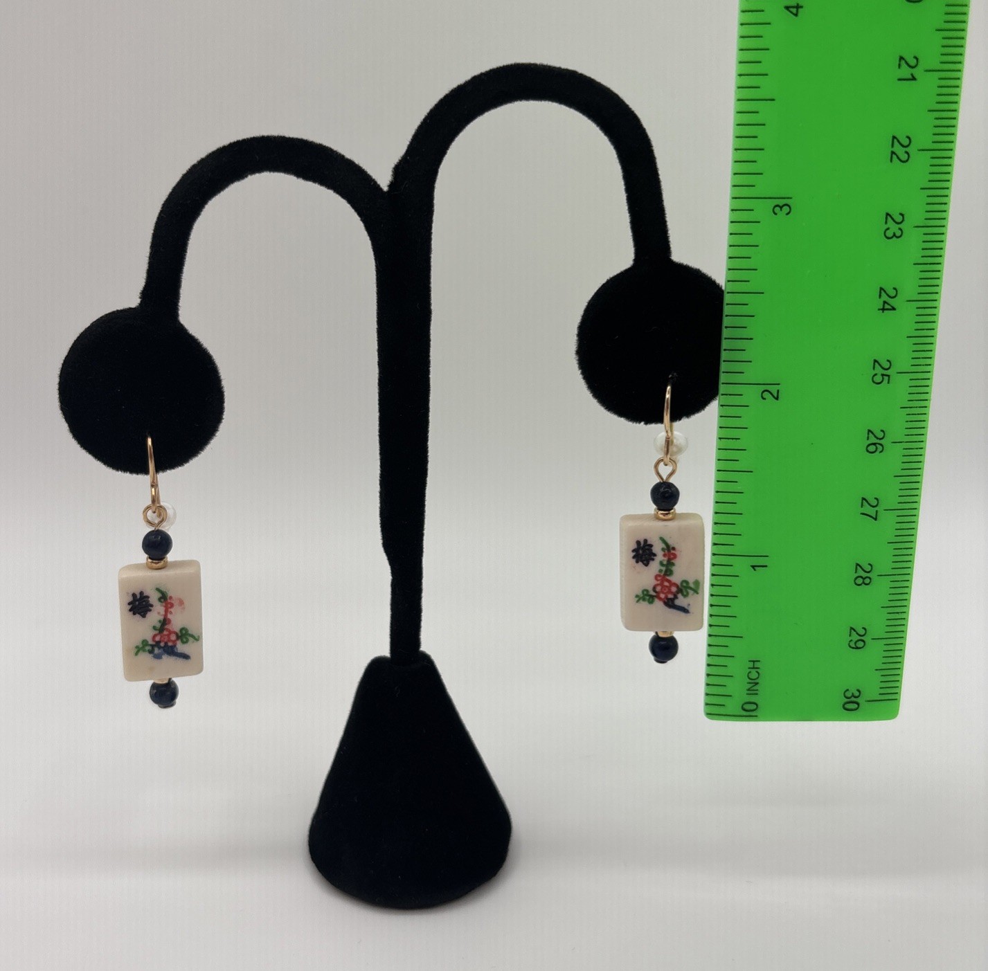 VTG Fabrications Mah-Jong Dangle Earrings 2” Drop Hand Painted 1990s/2000s NOS
