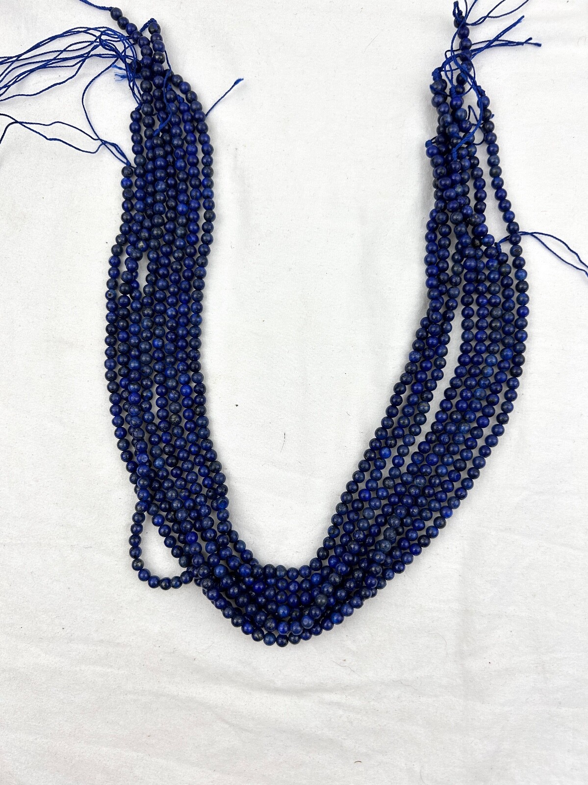 8 Strands of Natural Afghani Lapis Round Bead Necklace – 3mm to 4mm