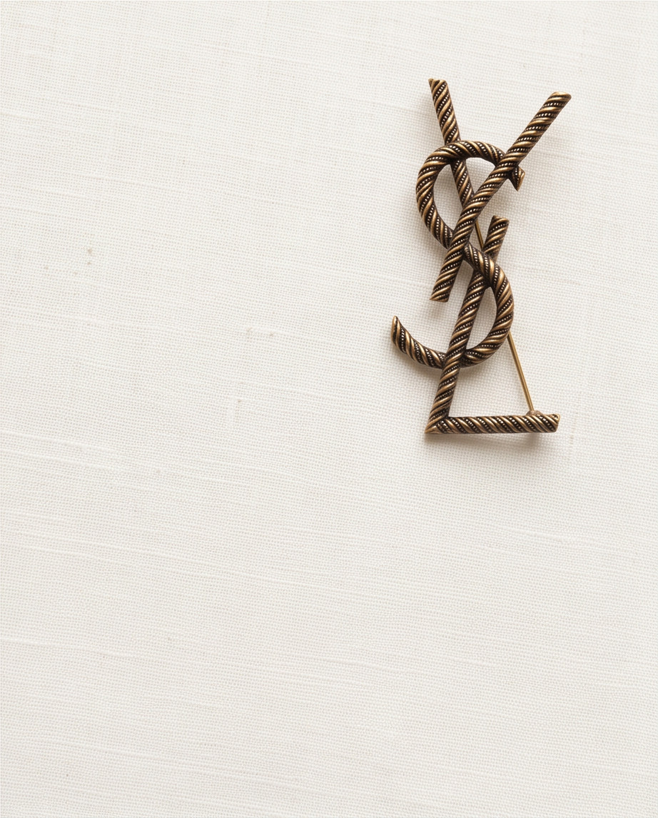 Vtg Unique YSL brooch pin stamped 3 inch