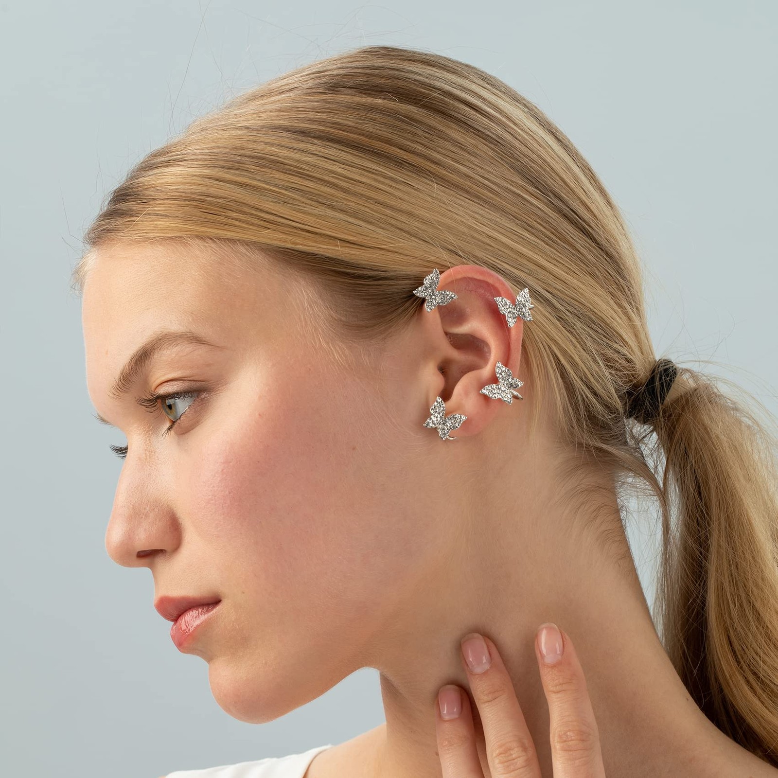 2PCS Butterfly Ear Cuffs Climber Wrap Around Earrings for Women Fairy No Piercin