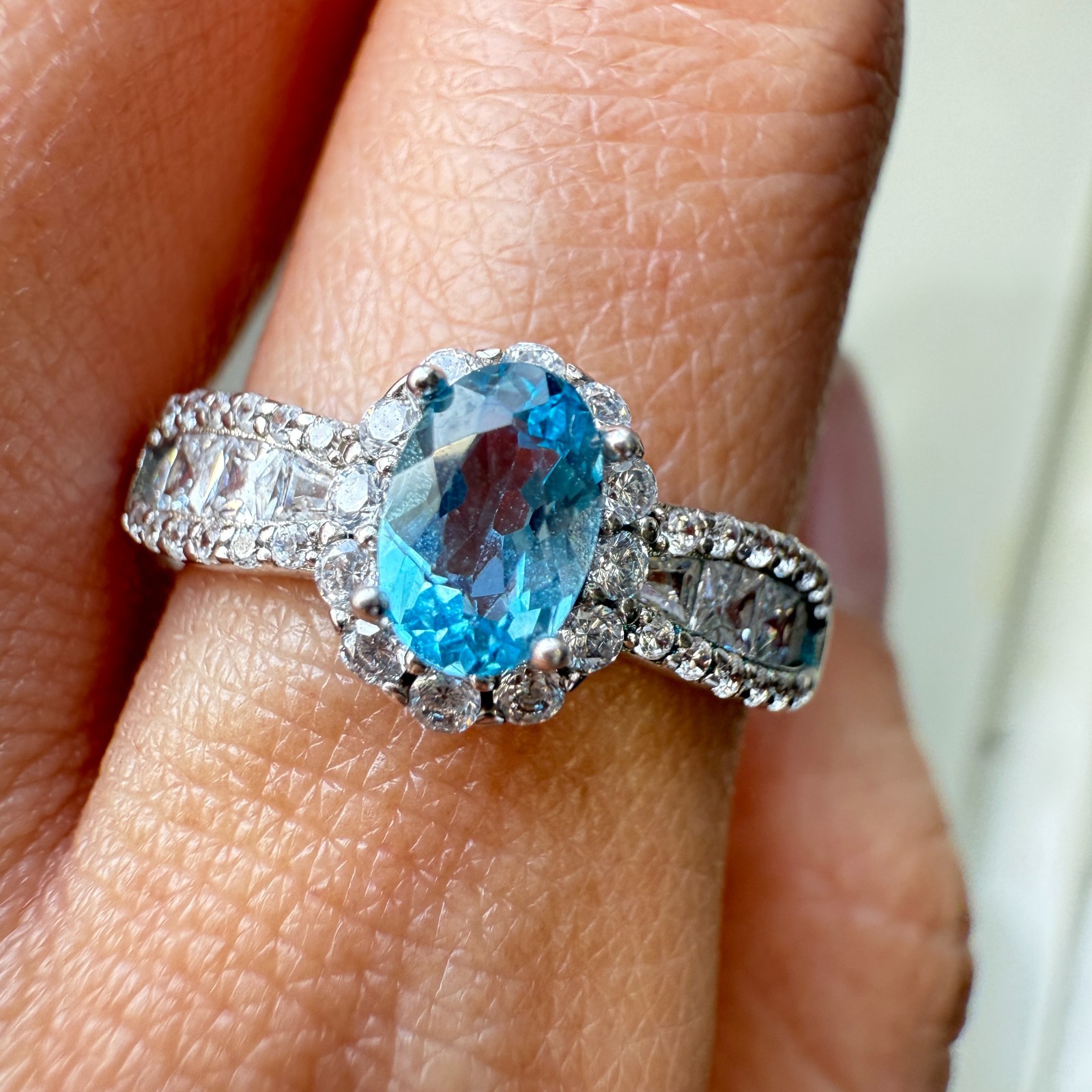 925 Sterling Silver Ring 6x4mm Natural London Blue Topaz Zircon Handmade Gift