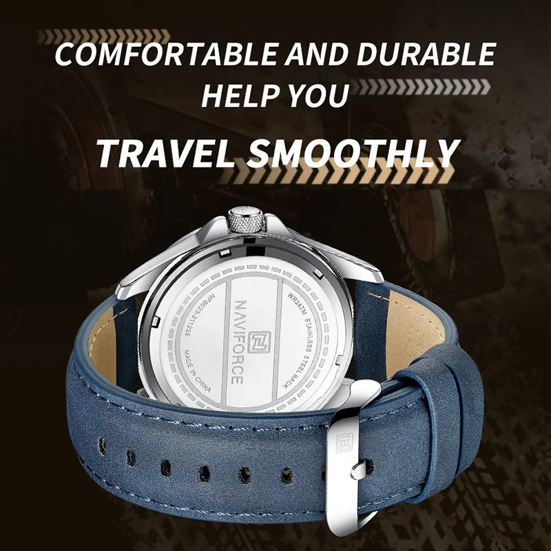 NAVIFORCE NF8023 Men’s Quartz Watch Leather Strap Calendar 30M Waterproof