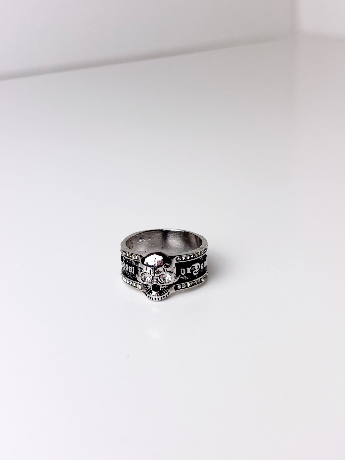 Men’s Silver Skull Ring 925 Sterling Silver Liberation Freedom Or Death Size 11