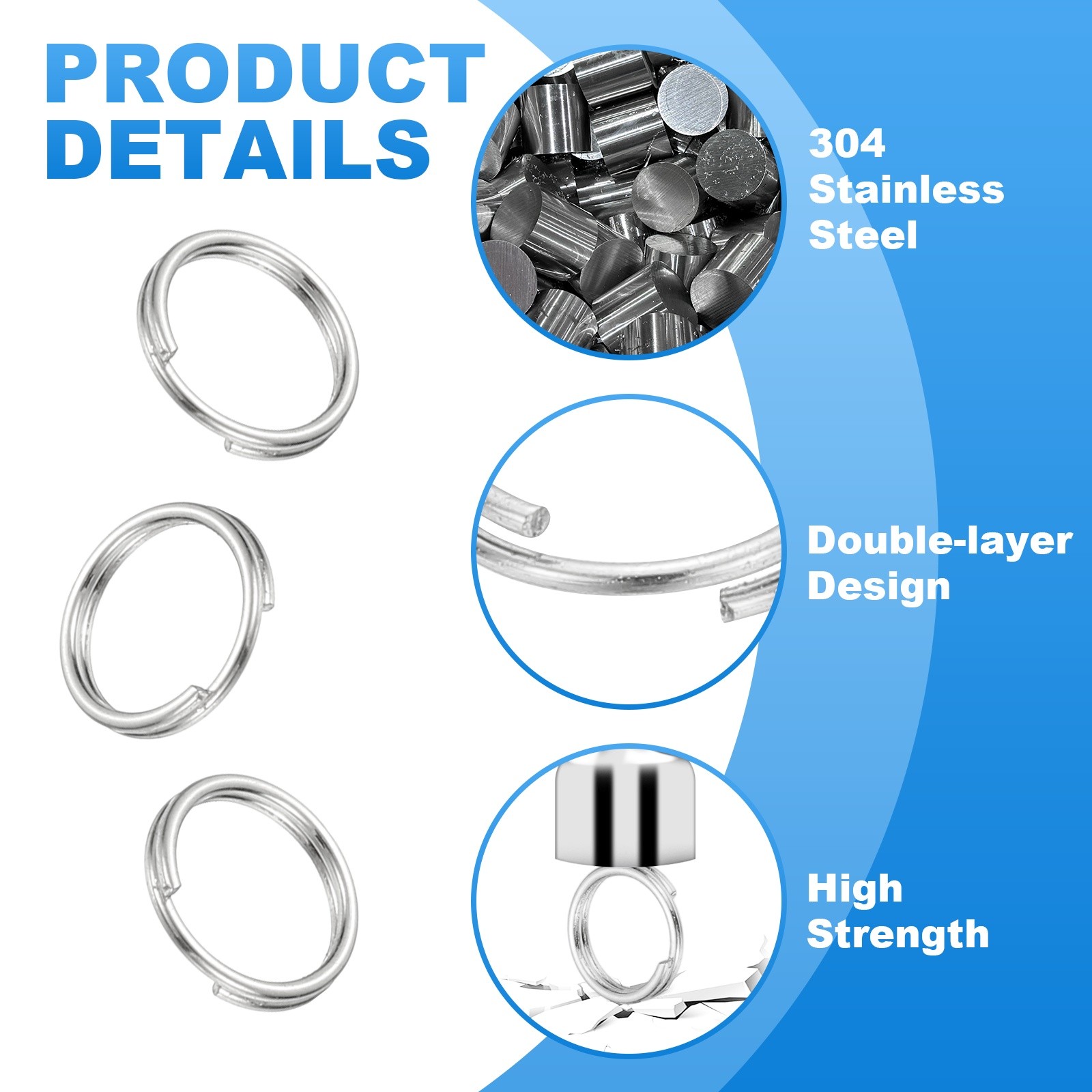 Round Split Ring, 20 Pcs 8 mm Small Split Ring with Double Loop, Silver
