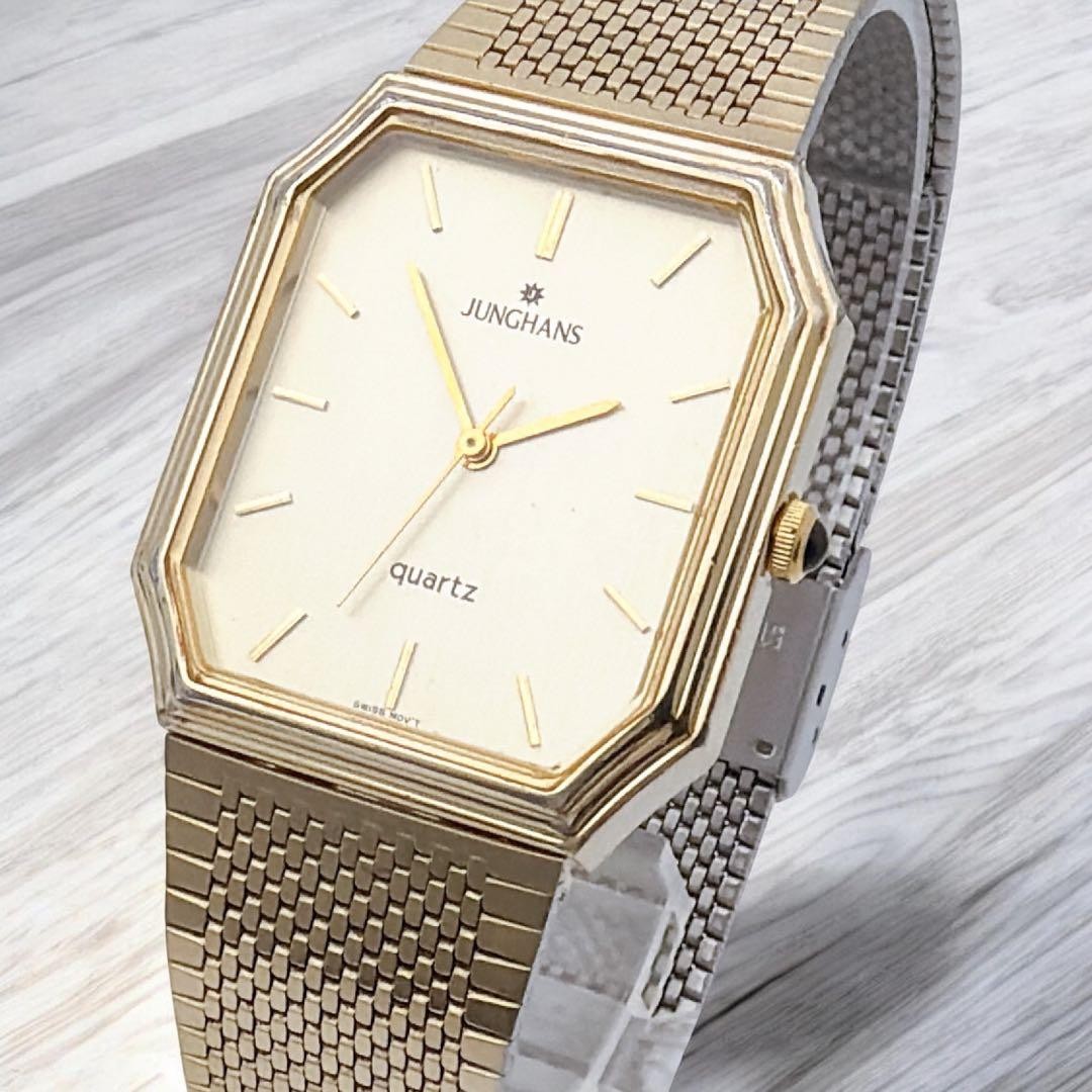 Junghans Men’s Gold Rectangular Octagon Quartz Watch 27mm Auto Vintage Condition