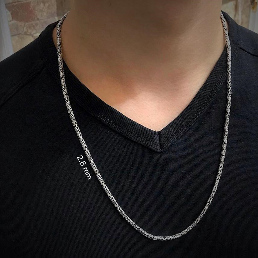 Solid 925 Sterling Silver Men’s King Byzantine Round Chain Necklace! All Sizes