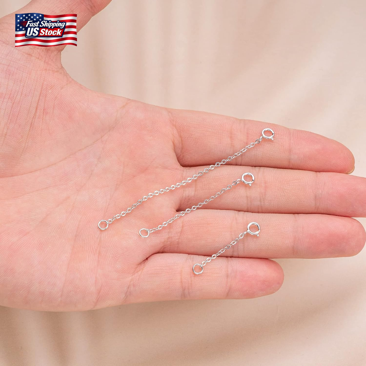 3 Pcs 925 Sterling Silver Necklace Extender Silver Chain Extenders for Necklaces