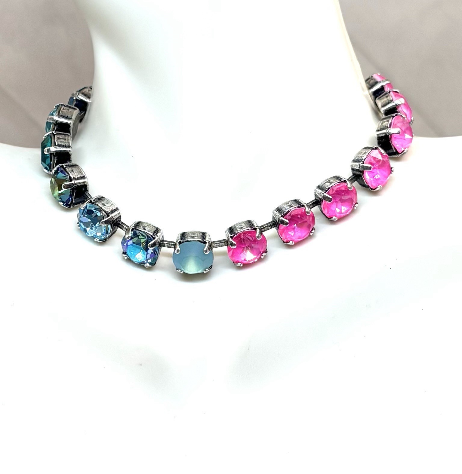 Neon Pink Delite And Teal Swarovski Crystal Cup Chain Tennis Bracelet