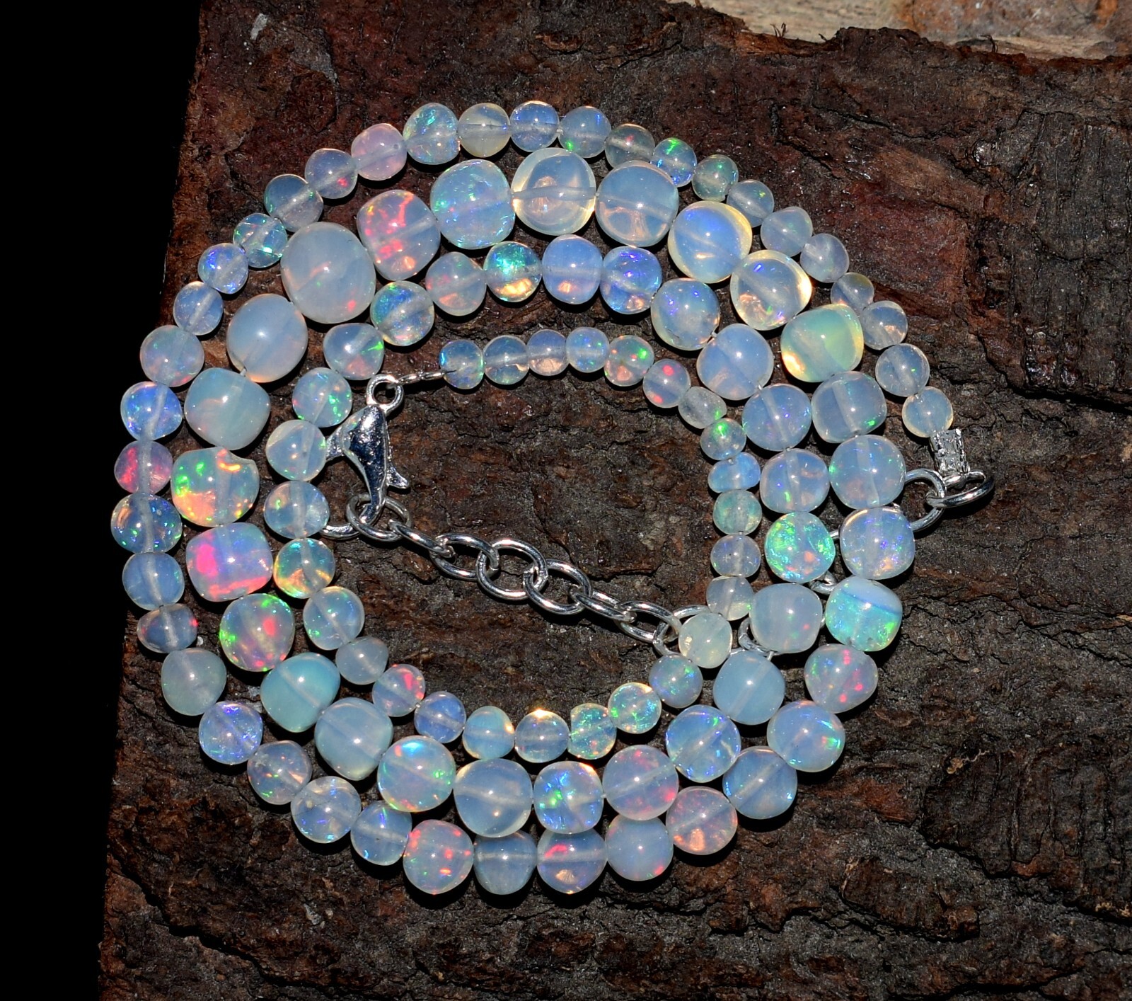 16″Natural Ethiopian Opal Wello Fire Opal Gemstone Beads Necklace Jewelry F3911