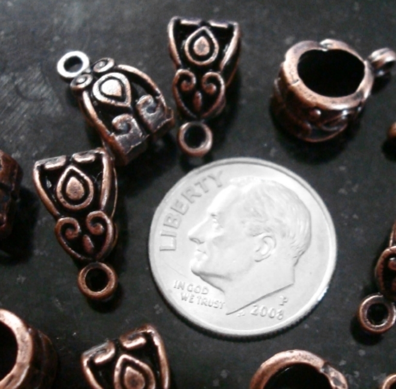 12 Bails antique copper pltd 14mm design nolead closed ring pendant bails pfg009