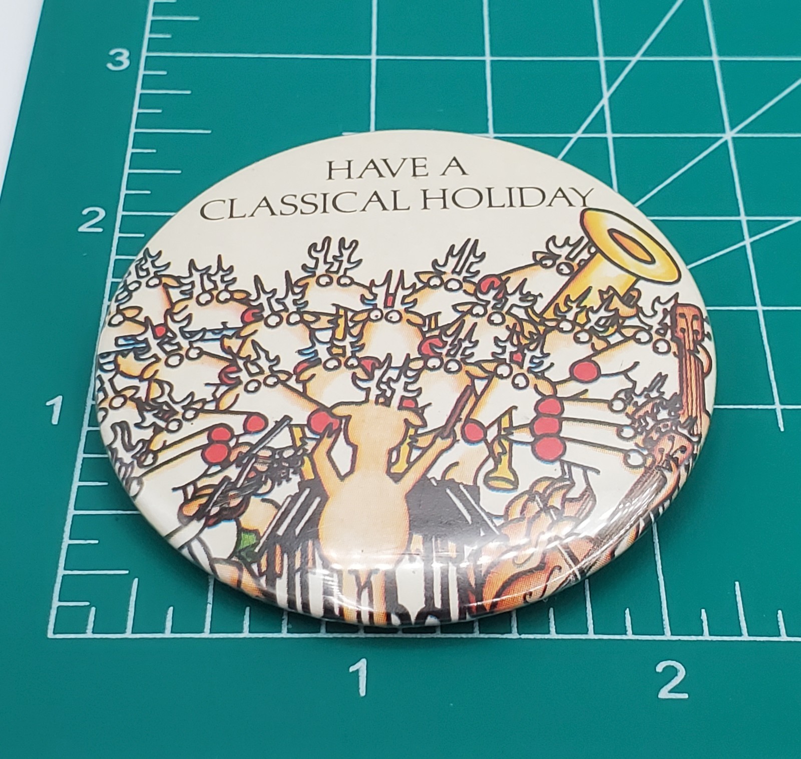 Have a Classical Holiday Button 2in Reindeer Orchestra Music Conductor Pinback