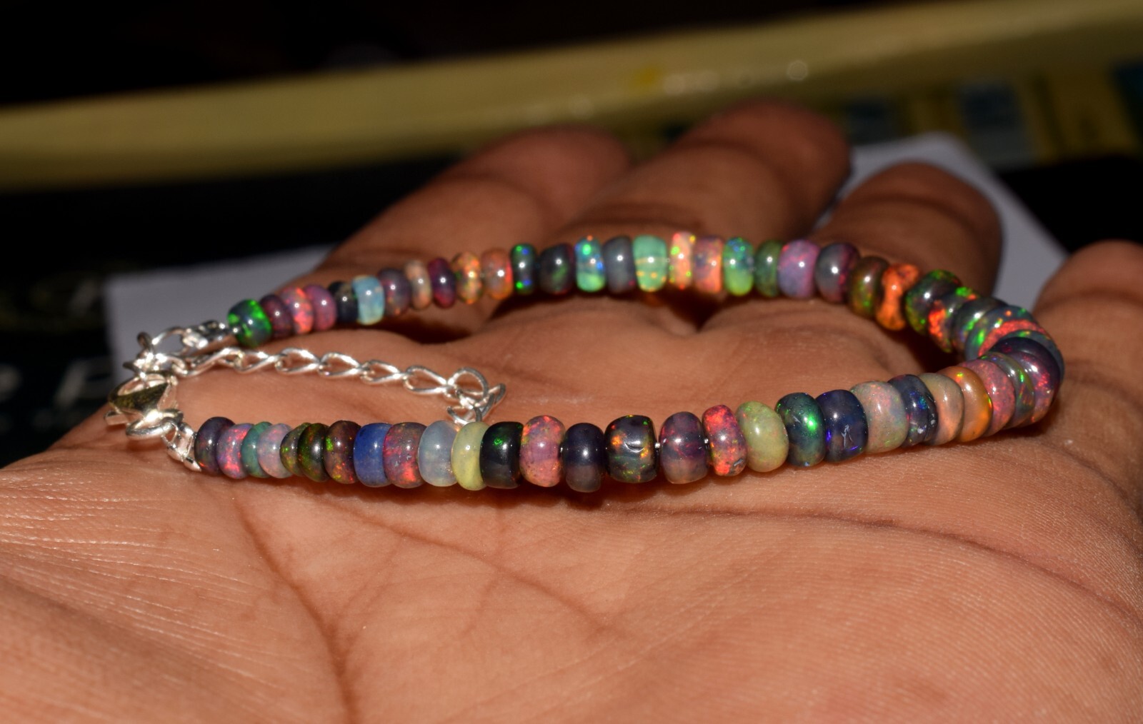 925 Sterling Silver 100%Natural Ethiopian Opal 3To5MM Beads 7″Bracelet F2003