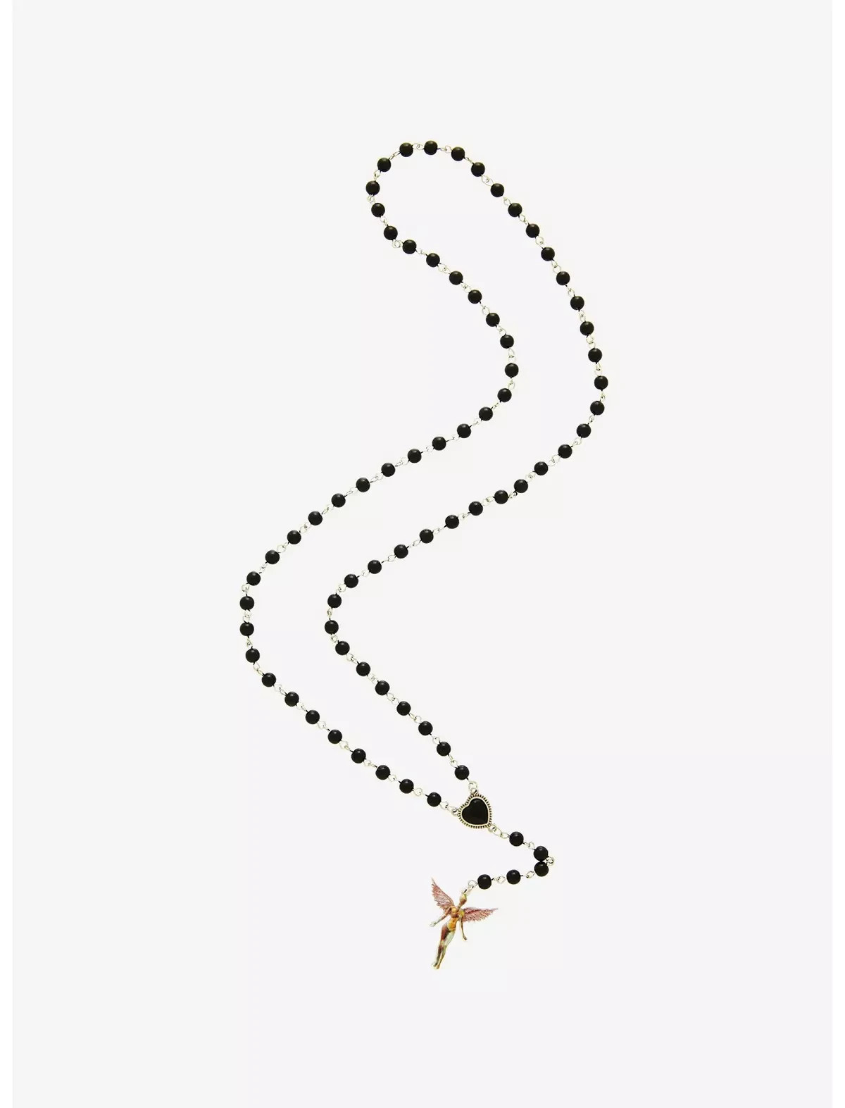 Nirvana In Utero Angel Rosary Necklace Black Bead Pendant Heart Cobain Brand New