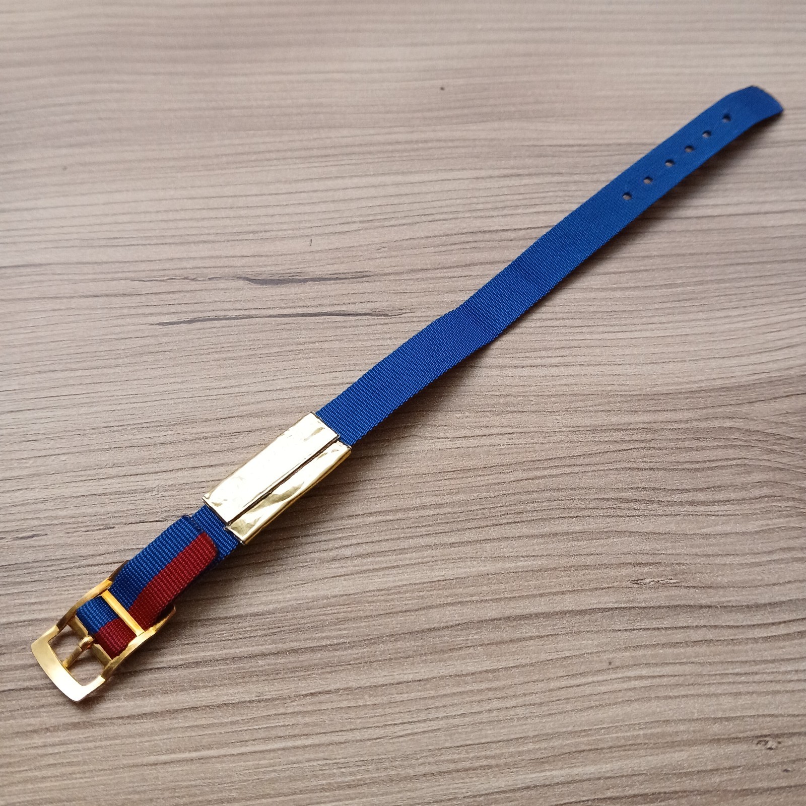 Vintage Nylon 10mm One Piece Watch Strap Red Blue Gold Buckle