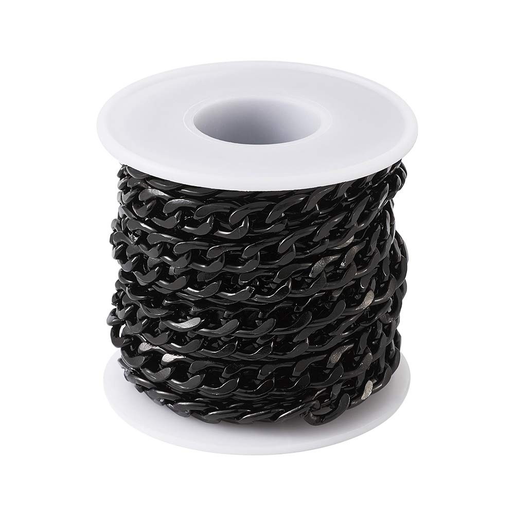 Beadthoven 1 Roll 16.4 Feet Aluminium Curb Chains 12x7x2mm Black Twisted Links C