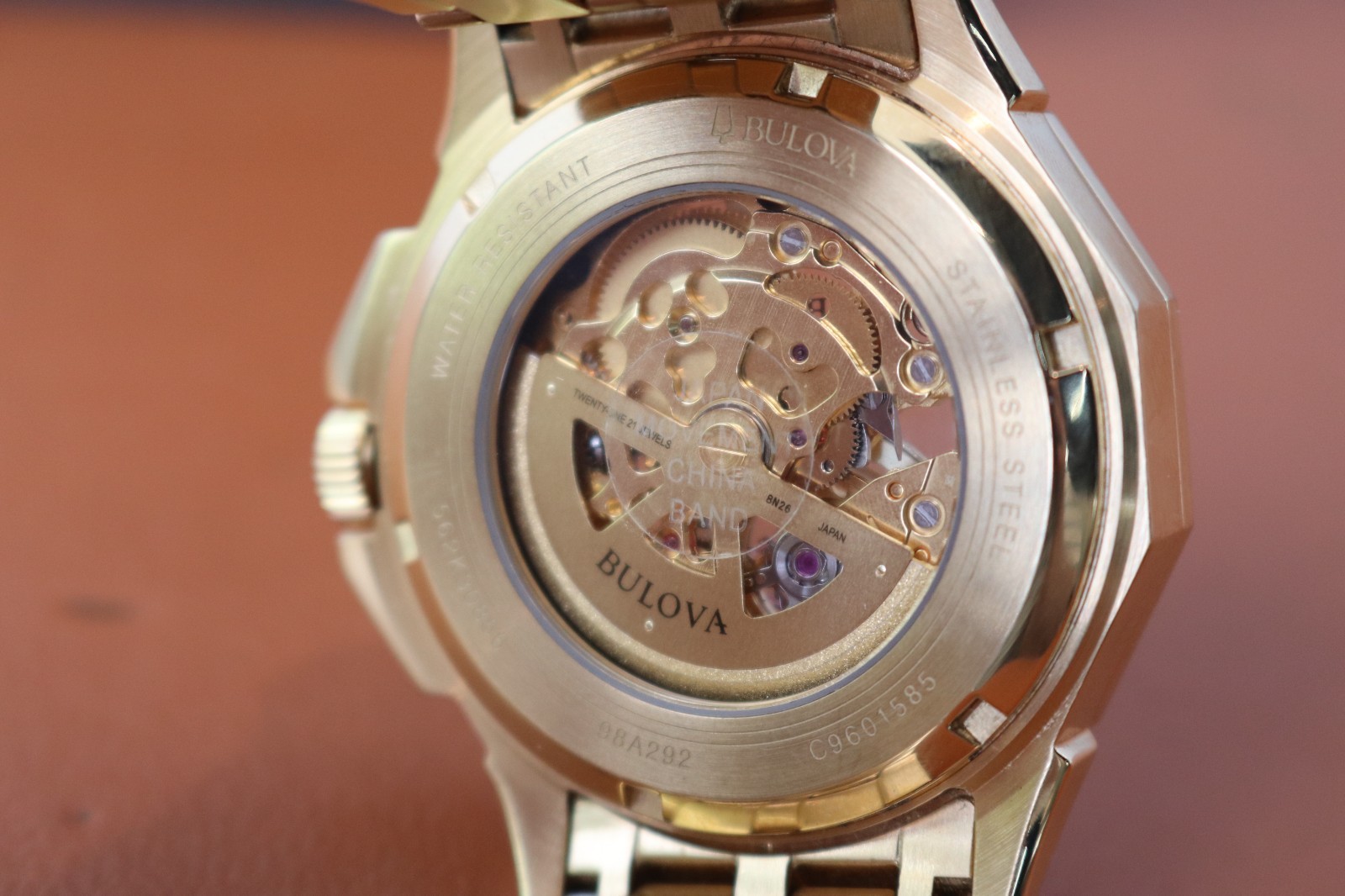 Bulova Octava Automatic Gold Tone Stainless St. Crystal Accent Men Watch 98A292