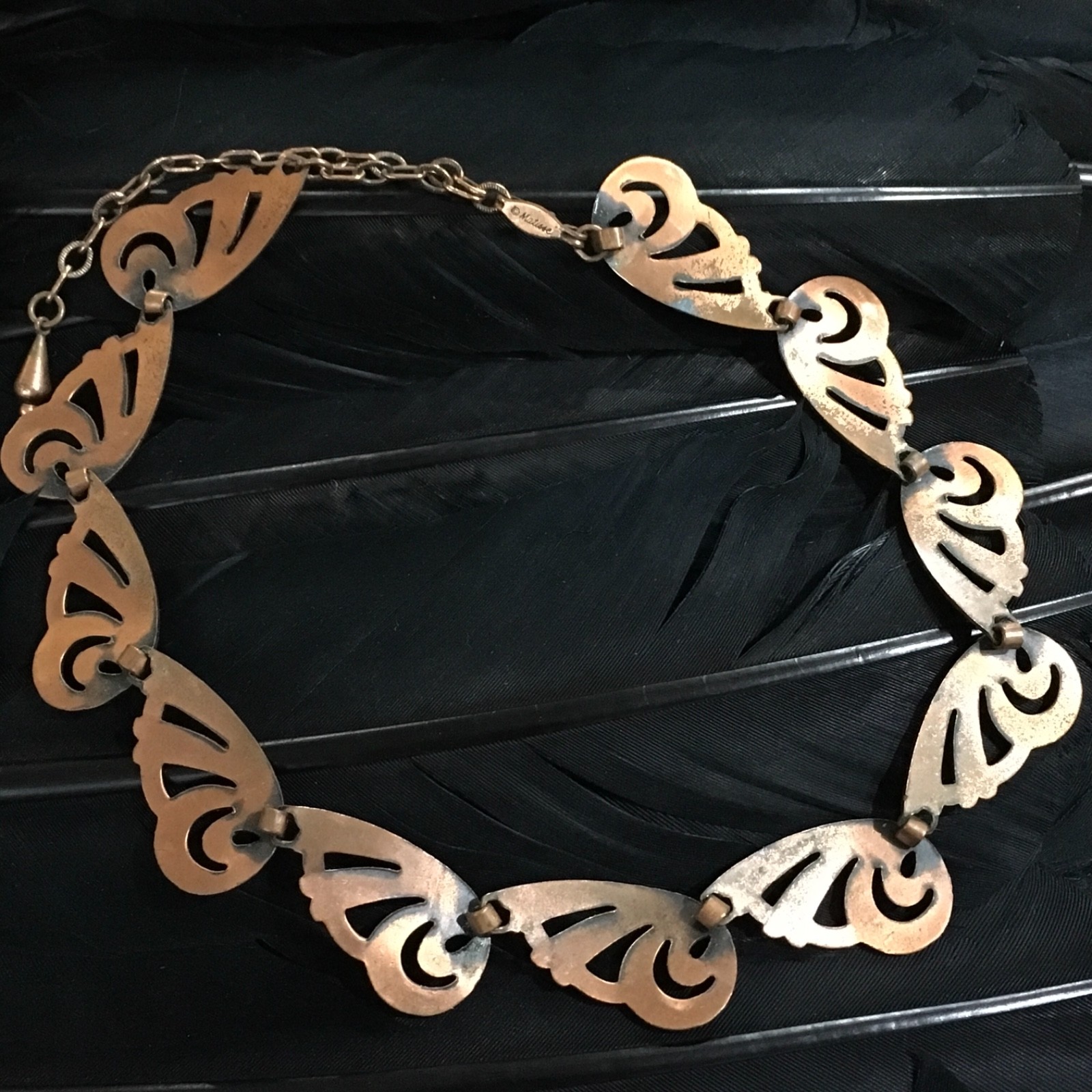 PRETTY VINTAGE ESTATE SOLID COPPER MATISSE WING LINK DESIGN NECKLACE 17” LONG