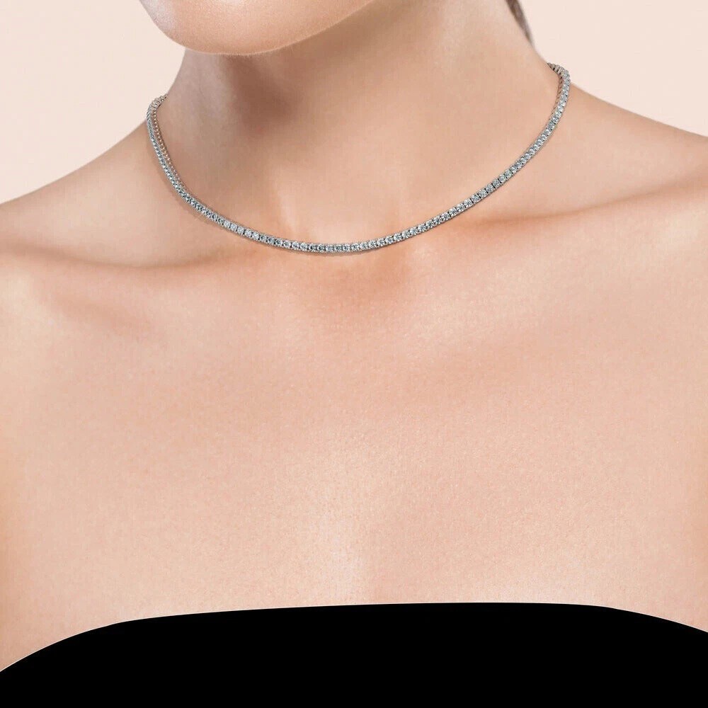 Lab Grown Diamond 20” Inch Tennis Necklace D VS 18.00 Carat 14k Gold Plated
