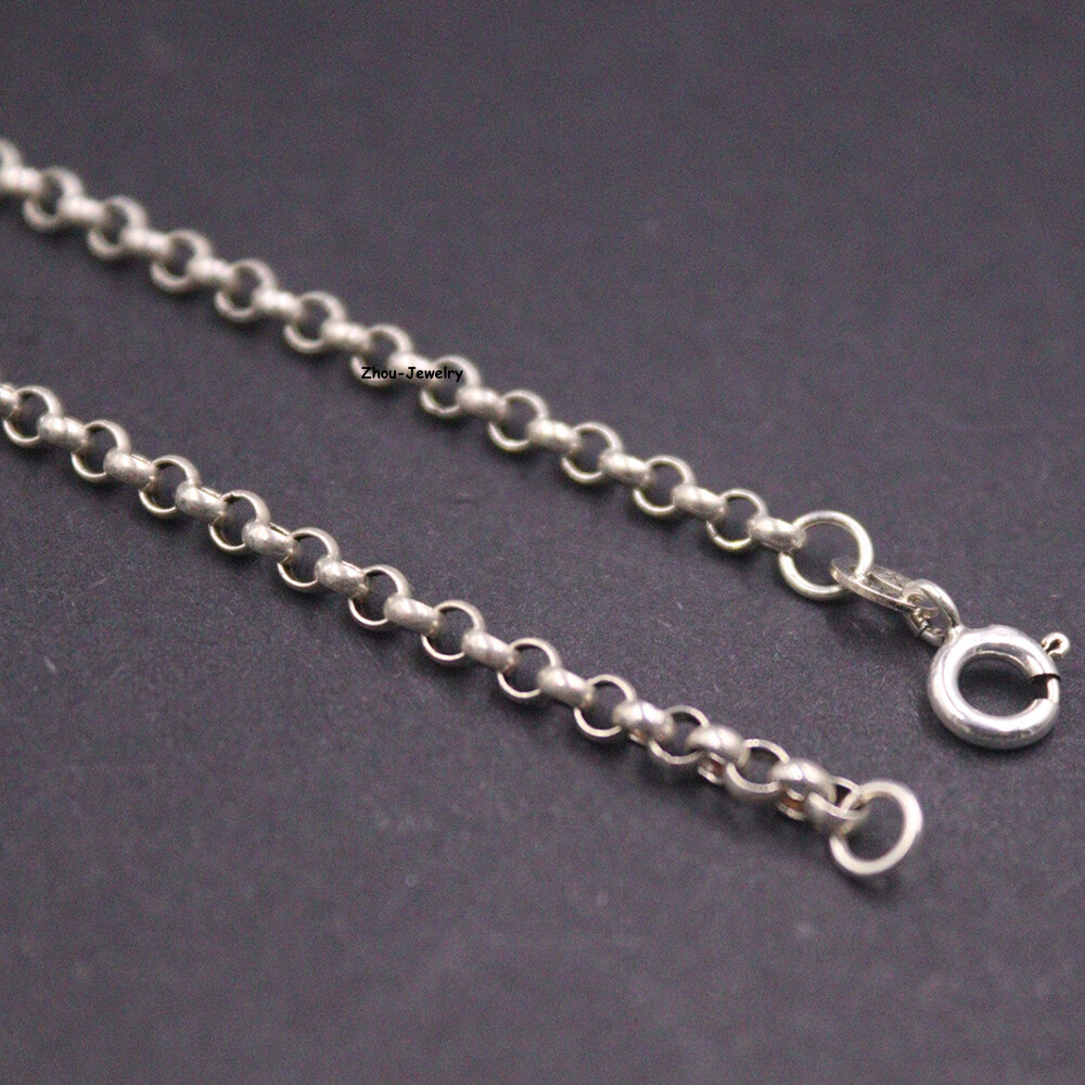Solid 925 Sterling Silver Necklace 3mm Cable Rolo Link Chain 6-7g 17.7inchL