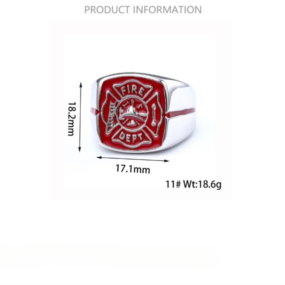 Men’s Personality Fire Polices Firelighter Trend Stainless Steel Rings Size 8-14