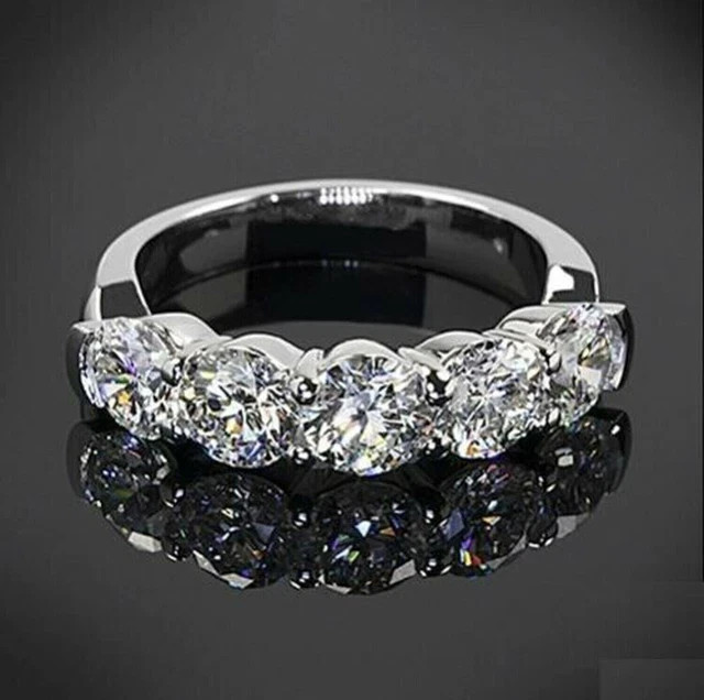 2Ct Round Cut Moissanite Eternity Wedding 5 Stone Band Ring 14K White GoldPlated