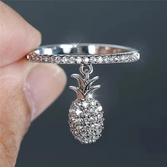 2Ct Round Cut Lab Created Diamond Pineapple Drop Ring 14k White Gold Plated