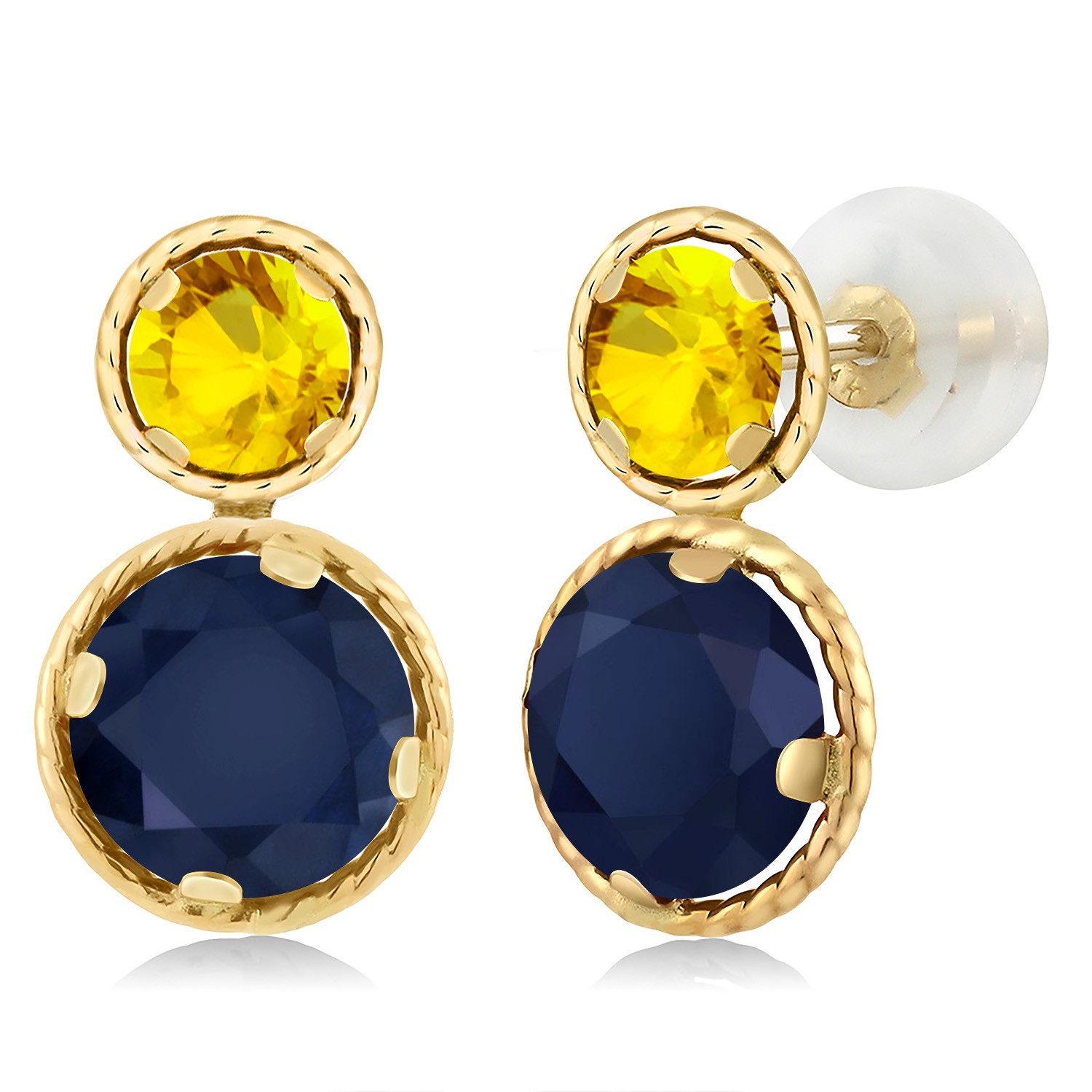 14K Yellow Gold Blue and Yellow Sapphire Earrings For Women (2.92 Cttw,