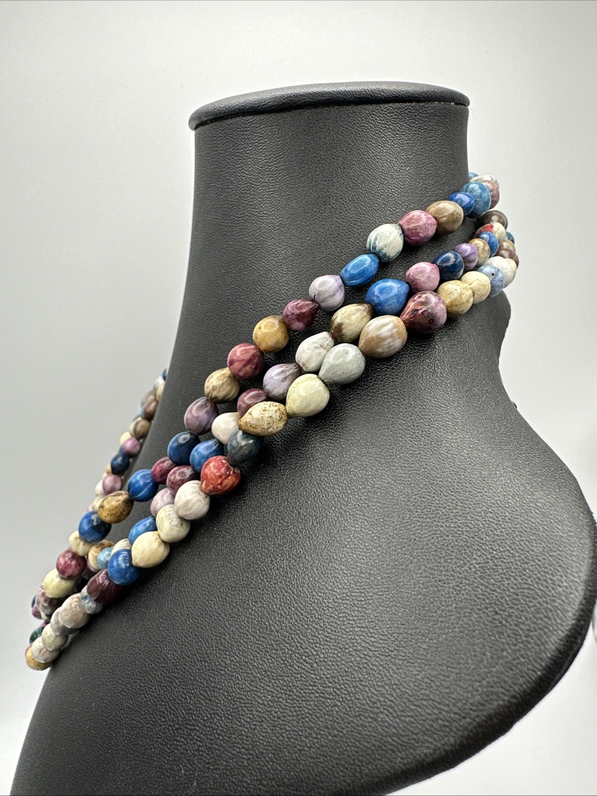 Vintage Colorful Dyed Job’s Tears Seeds Beaded Statement Necklace Long 62” Long