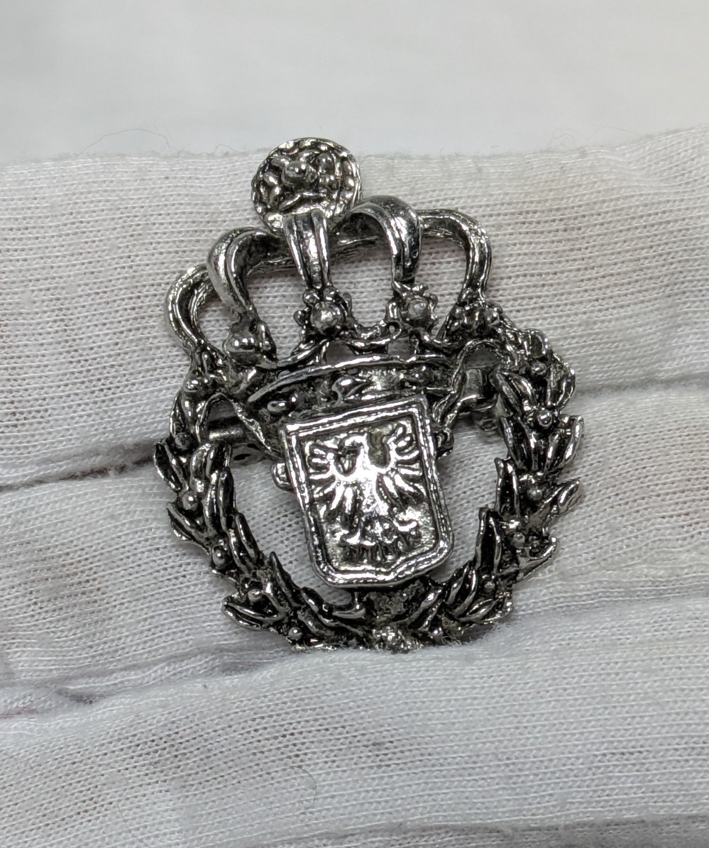 Vintage Stamped JC Crown Pontic Eagle Coat Of Arms Silver Tone Brooch Pin