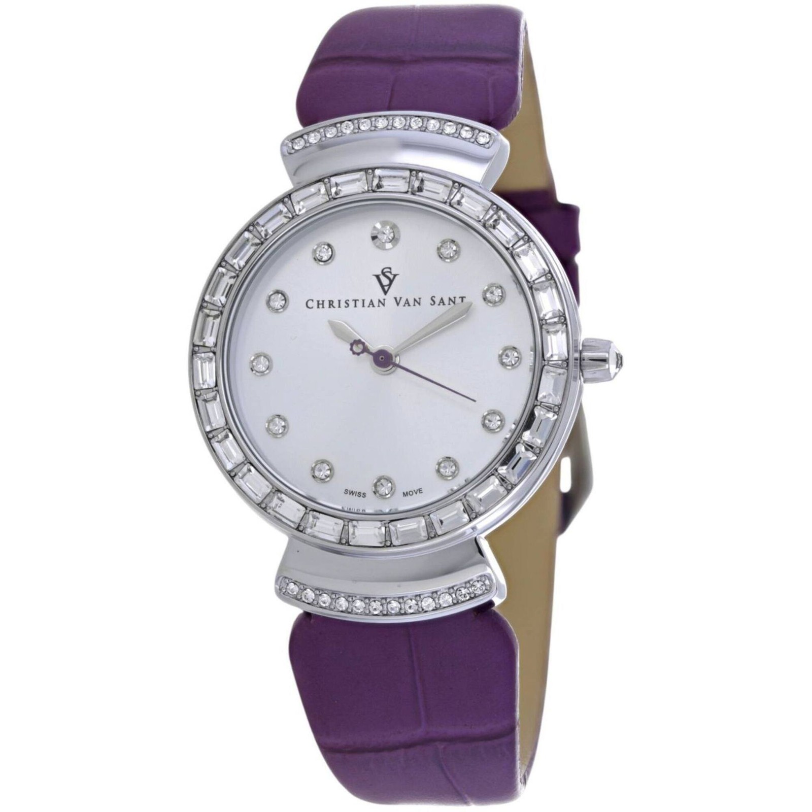 Christian Van Sant Women’s Watch Nova Silver Dial Purple Leather Strap CV2942
